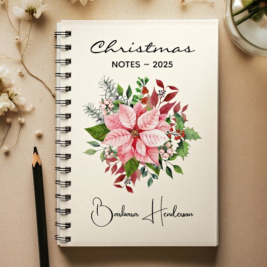 Elegant Name || Christmas Notes Pink Poinsettia ノートブック