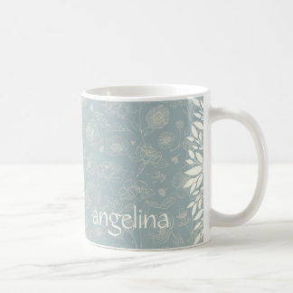 Elegant Name Floral Mug in Sage Green コーヒーマグカップ