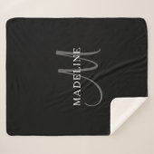 Elegant Name Monogram | Black White & Grey シェルパブランケット (正面(横))