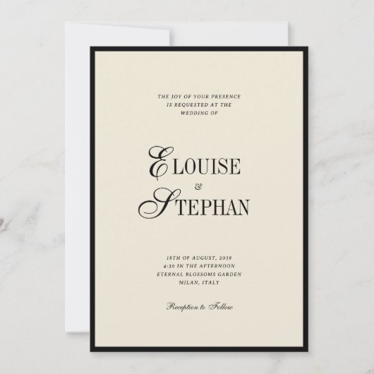 Elegant Names Ivory and Black Old Money Wedding 招待状 (正面)