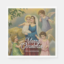 Elegant Nativity Mary Baby Jesus Angels スタンダードランチョンナプキン
