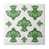 Elegant natural greenery folk art birds Italian タイル (正面)