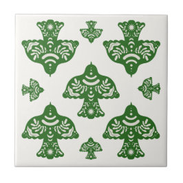 Elegant natural greenery folk art birds Italian タイル