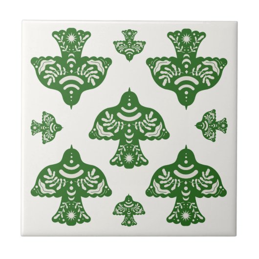 Elegant natural greenery folk art birds Italian タイル (正面)