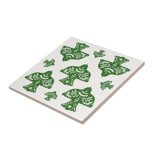 Elegant natural greenery folk art birds Italian タイル (側面)