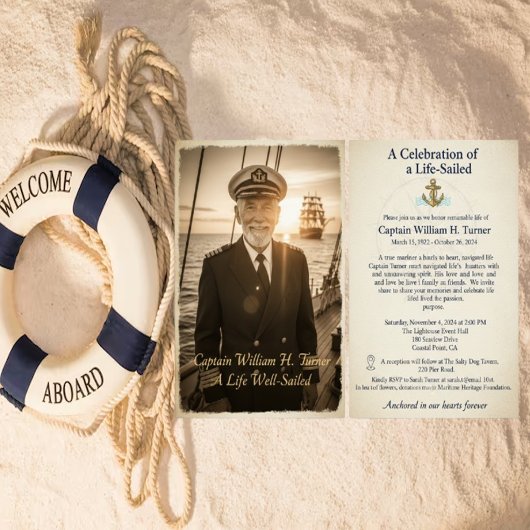Elegant Nautical Anchor Memorial  Template 招待状