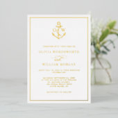 Elegant Nautical Anchor Monogram Wedding All Gold  箔招待状 (立ち正面)