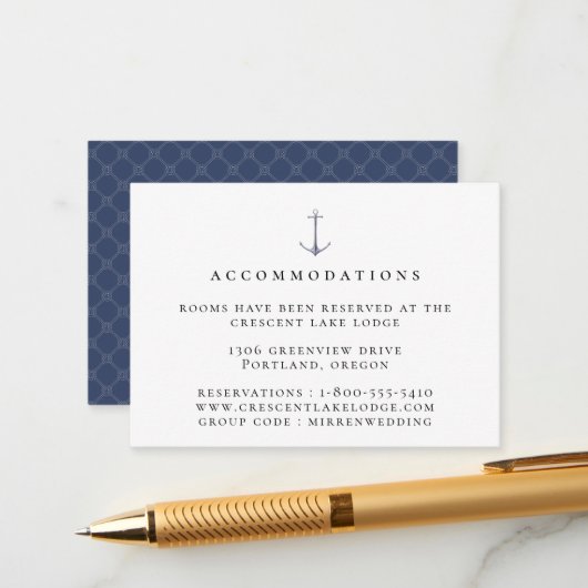 Elegant Nautical Anchor Wedding Accommodations エンクロージャーカード (正面/裏面インサイチュ)