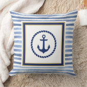 Elegant Nautical Blue Anchor and Light Blue Stripe クッション (ブランケット)