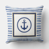 Elegant Nautical Blue Anchor and Light Blue Stripe クッション (裏面)
