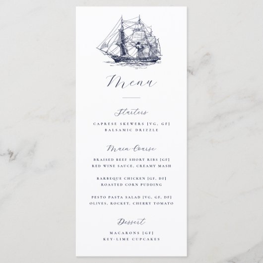 Elegant Nautical Boat Illustration Wedding メニュー (正面)