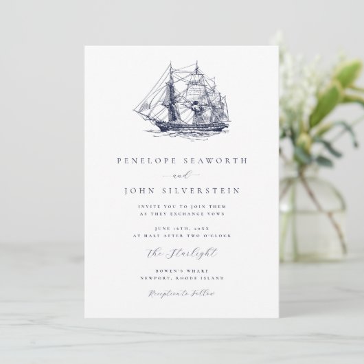 Elegant Nautical Boat Illustration Wedding 招待状 (スタンド正面)