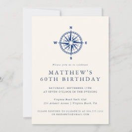 Elegant Nautical Compass Adult Birthday Party 招待状