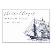 Elegant Nautical Ship Illustration Script Wedding テーブルナンバー (裏面)