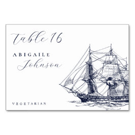 Elegant Nautical Ship Illustration Script Wedding テーブルナンバー