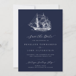 Elegant Nautical Ship Navy Blue Wedding セーブザデート