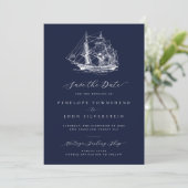 Elegant Nautical Ship Navy Blue Wedding セーブザデート (スタンド正面)