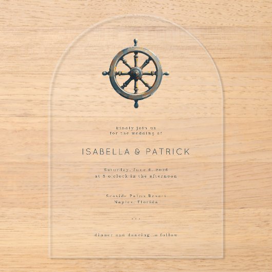 Elegant Nautical Ship Wheel Invitation アクリル招待状 (正面)
