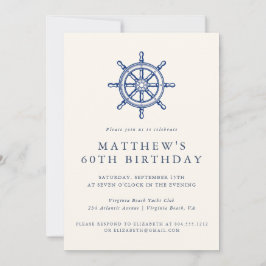 Elegant Nautical Ships Wheel Adult Birthday Party 招待状