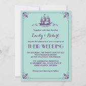 Elegant Nautical Wedding Invite Navy Blue Purple 招待状 (正面)