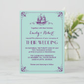 Elegant Nautical Wedding Invite Navy Blue Purple 招待状 (スタンド正面)