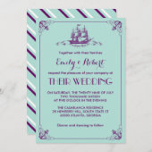 Elegant Nautical Wedding Invite Navy Blue Purple 招待状 (正面/裏面)