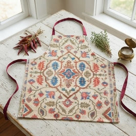 Elegant Navajo Kilim Coral Sky Blue Floral Cream エプロン