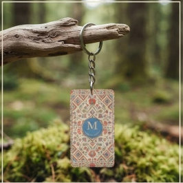Elegant Navajo Kilim Coral Sky Blue Floral Cream キーホルダー