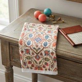 Elegant Navajo Kilim Coral Sky Blue Floral Cream ゴルフタオル