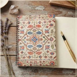 Elegant Navajo Kilim Coral Sky Blue Floral Cream ノートブック