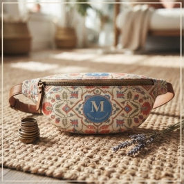 Elegant Navajo Kilim Coral Sky Blue Floral Cream ファニーパック