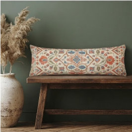 Elegant Navajo Kilim Coral Sky Blue Floral Cream ボディピロー