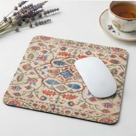 Elegant Navajo Kilim Coral Sky Blue Floral Cream マウスパッド