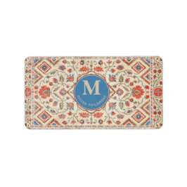 Elegant Navajo Kilim Coral Sky Blue Floral Cream ラベル