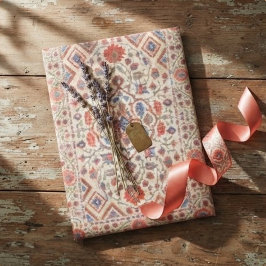 Elegant Navajo Kilim Coral Sky Blue Floral Cream 薄葉紙