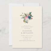 Elegant Navy and Blush Floral Engagement Party 招待状 (正面)