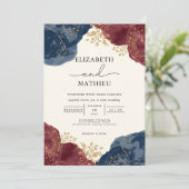 Elegant Navy and Burgundy Botanical Wedding 招待状 (スタンド正面)