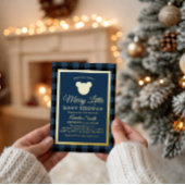 Elegant Navy and Gold Baby Shower Winter 箔招待状