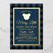 Elegant Navy and Gold Baby Shower Winter 箔招待状 (正面)