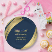 Elegant Navy and Gold Birthday Dinner Paper Plate ペーパープレート (パーティー)