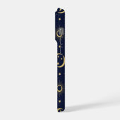 Elegant Navy and Gold Celestial Moon & Sun Pattern iPhoneケース (左側面)