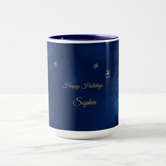 Elegant Navy and Gold Christmas Tree Personalized  マグカップ (中央)