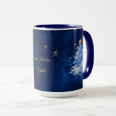 Elegant Navy and Gold Christmas Tree Personalized  マグカップ (正面右)