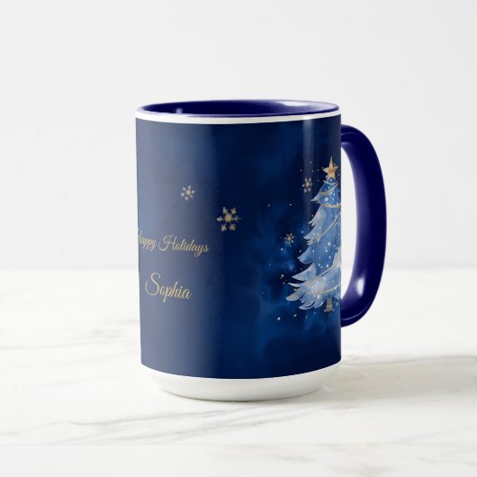 Elegant Navy and Gold Christmas Tree Personalized  マグカップ (正面右)