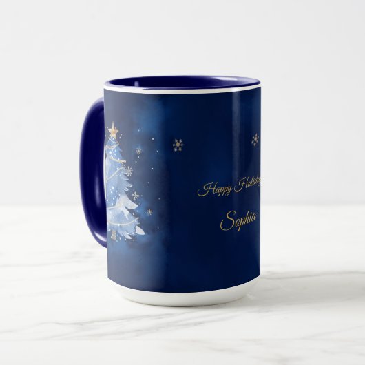 Elegant Navy and Gold Christmas Tree Personalized  マグカップ (正面左)