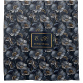 Elegant Navy and Gold Floral Bathroom Decor シャワーカーテン (正面)