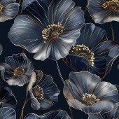 Elegant Navy and Gold Floral Bathroom Decor シャワーカーテン