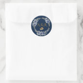 Elegant Navy and Gold Floral Wedding Envelope Seal ラウンドシール (バッグ)