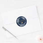 Elegant Navy and Gold Floral Wedding Envelope Seal ラウンドシール (封筒)