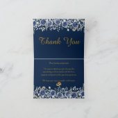 Elegant Navy and Gold Floral Wedding Folded  サンキューカード (内部)